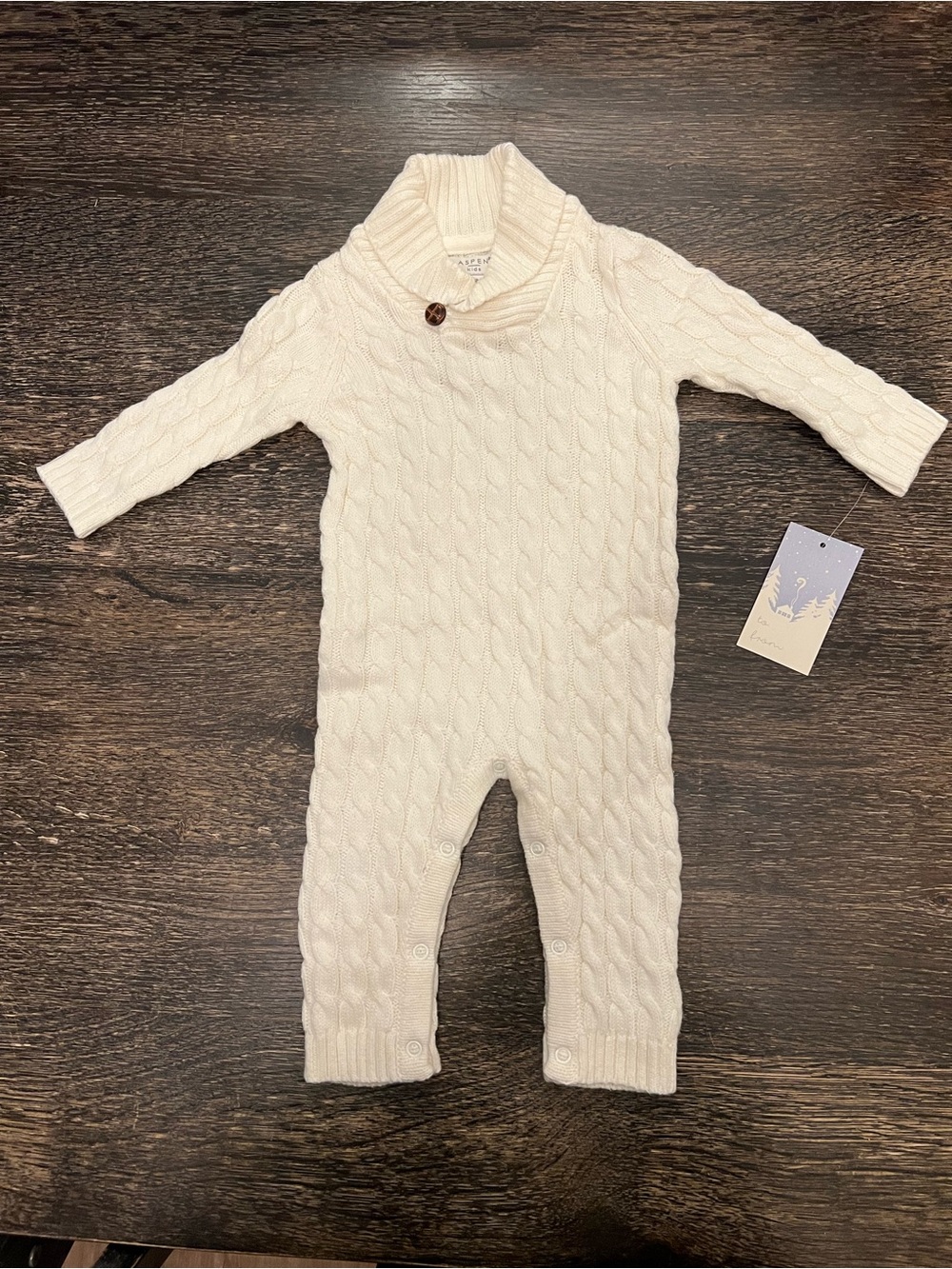 Baby Aspen Cable Knit Shawl Collar One-Piece in Ivory